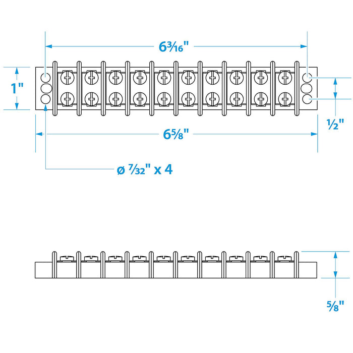 Seachoice 13591 Terminal Block, 10-Gang, Nickel Plated Brass Terminals
