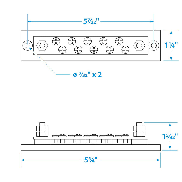 Seachoice 13631 Terminal Block, 10-Gang, Brass Clips and Contacts