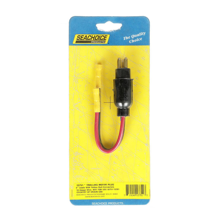 Seachoice 13751 Trolling Motor Plug, Straight, Male, Motor Side, 6 in. Lead Wires