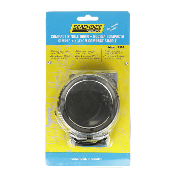 Seachoice 14501 Compact Electric Horn w/ SS Cover, Single, 105 dB, 8 Amp
