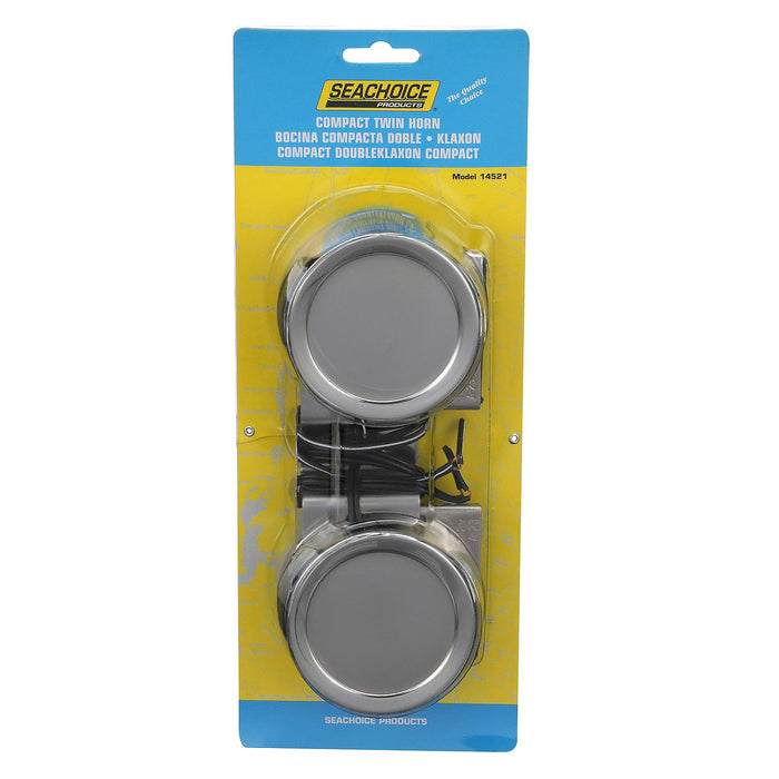 Seachoice 14521 Compact Electric Horns, 108 dB, Twin Horns w/ SS Covers, 12V DC Power, 8 Amp