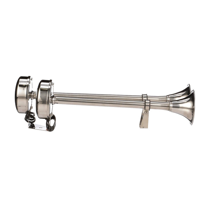 Seachoice 14561 SS Dual Trumpet Horn, Vibration-Free Mount Pad, 20-3/4 in. Long, 12V