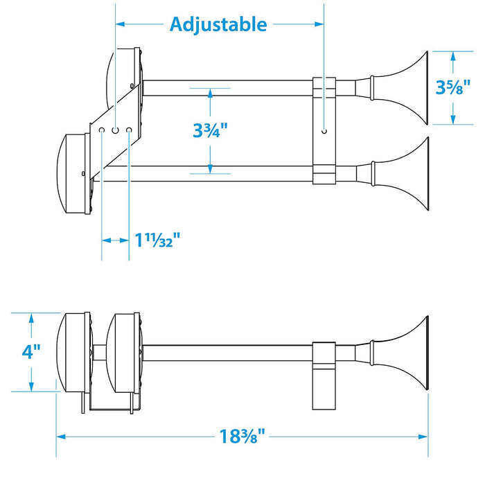 Seachoice 14561 SS Dual Trumpet Horn, Vibration-Free Mount Pad, 20-3/4 in. Long, 12V