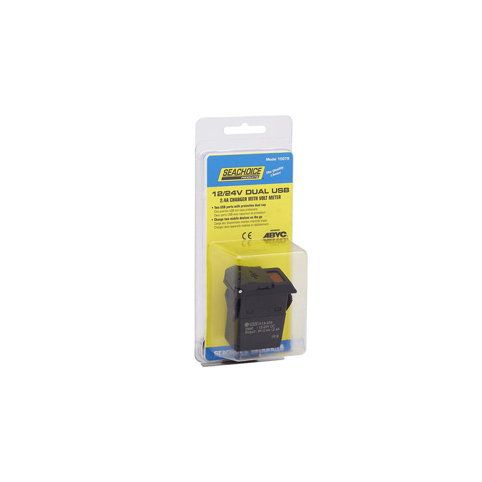 Seachoice A13-233A-01-BBRV Dual USB Voltmeter, 12-24V