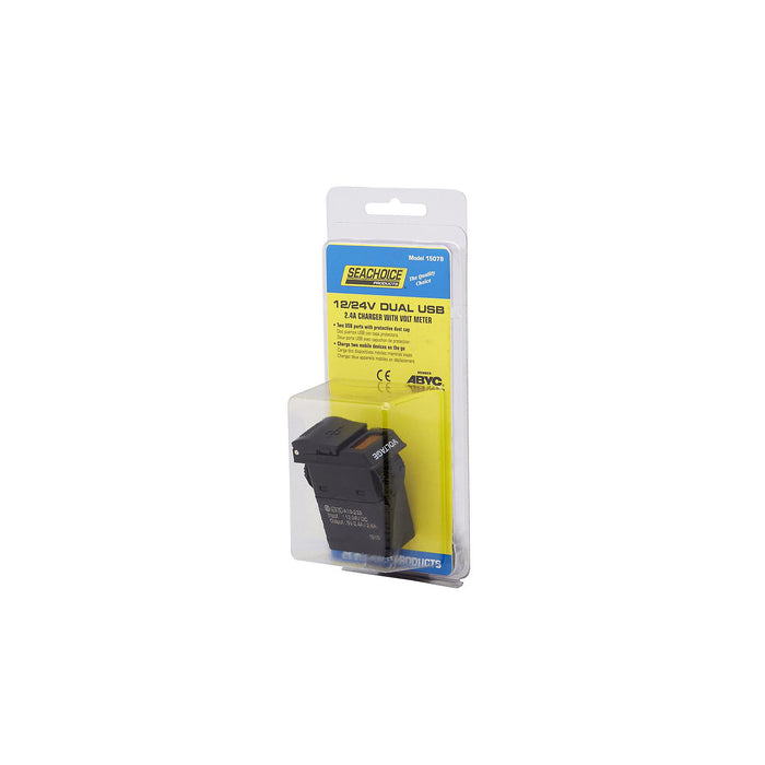 Seachoice A13-233A-01-BBRV Dual USB Voltmeter, 12-24V