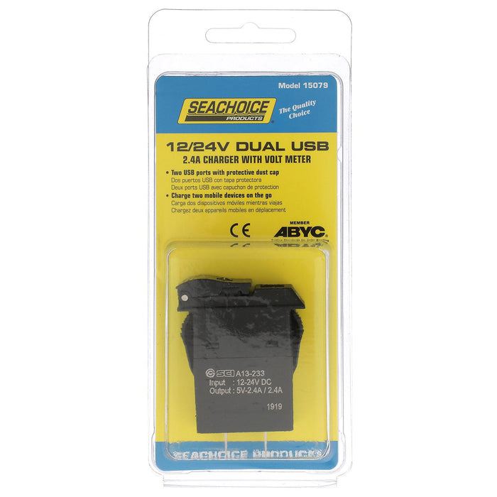 Seachoice A13-233A-01-BBRV Dual USB Voltmeter, 12-24V