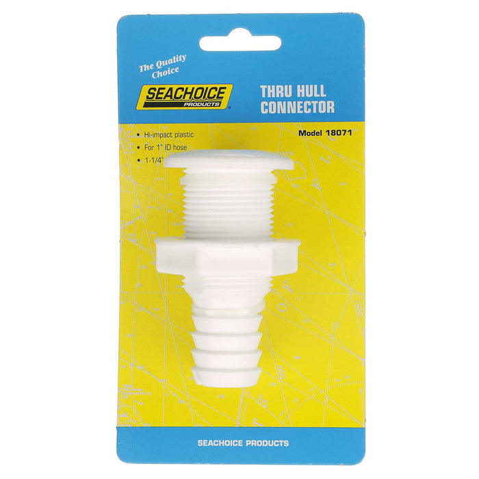 Seachoice 50-18071 Thru-Hull Connector w/ Broad Flange, Fits 1 In. ID Hose, 1-1/4 In. Max Hull
