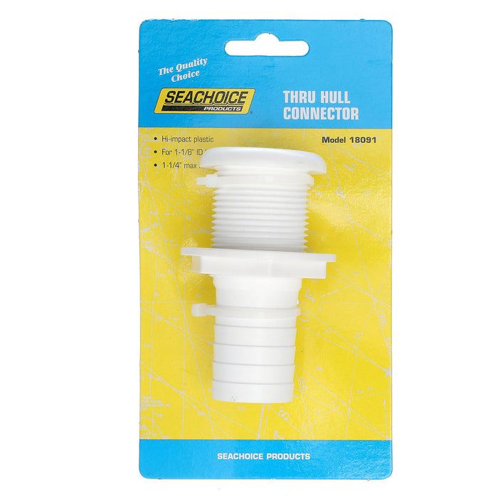 Seachoice 50-18091 Thru-Hull Connector w/ Broad Flange, White Finish, 1.125 In.