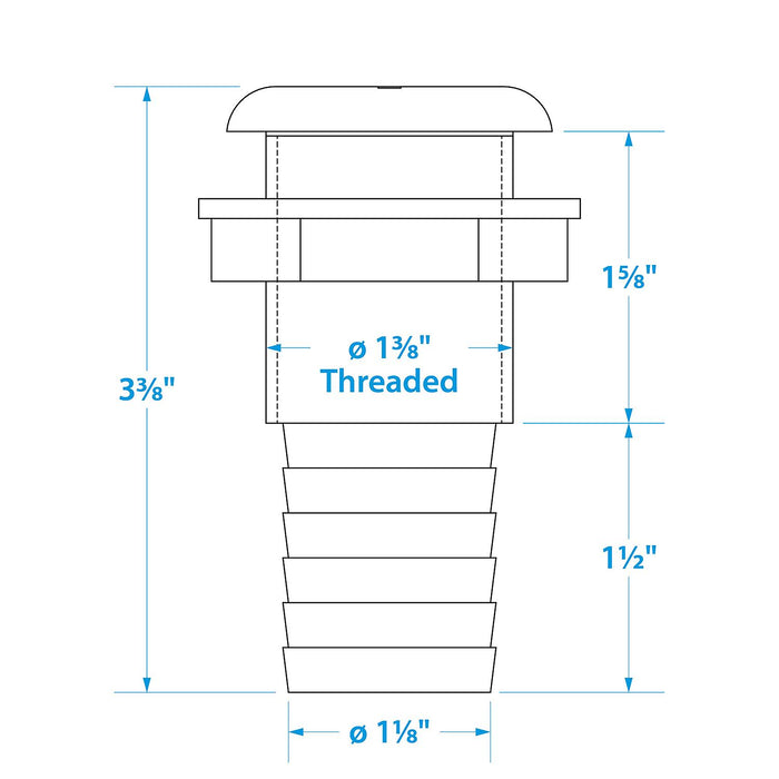 Seachoice 50-18091 Thru-Hull Connector w/ Broad Flange, White Finish, 1.125 In.