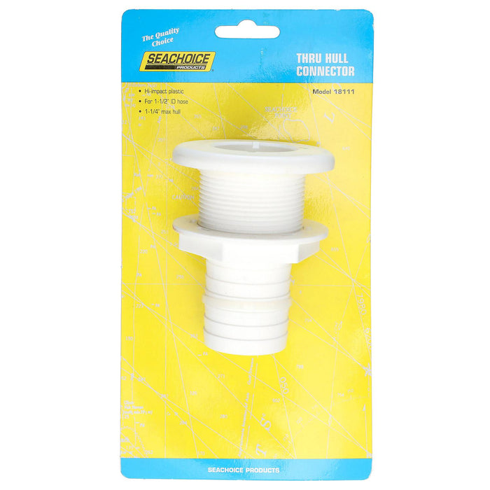 Seachoice 50-18111 Thru-Hull Connector w/ Broad Flange, White Finish, 1.5 In.