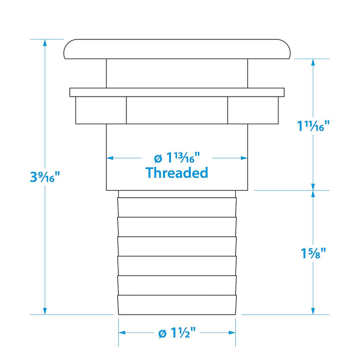 Seachoice 50-18111 Thru-Hull Connector w/ Broad Flange, White Finish, 1.5 In.