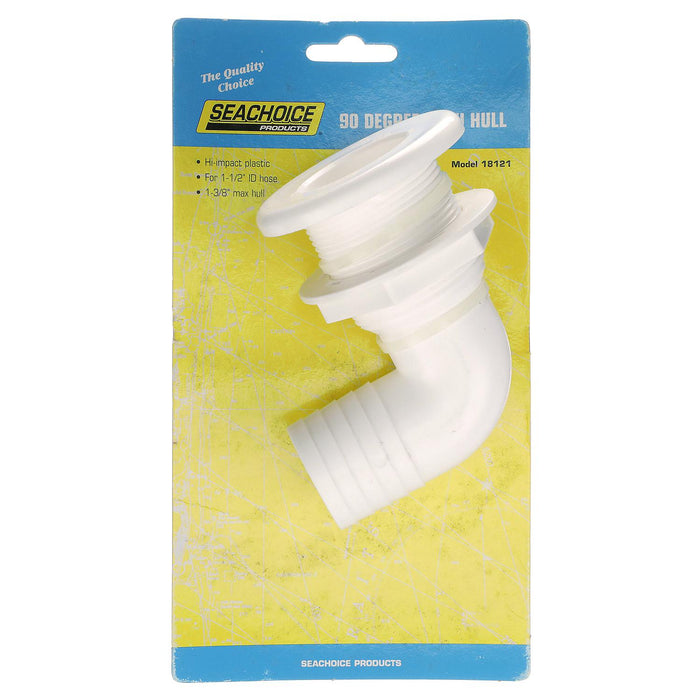 Seachoice 50-18121 90-Degree Thru-Hull Connector, Fits 1-1/2 in. ID Hose, 1-3/8 in. Max Hull