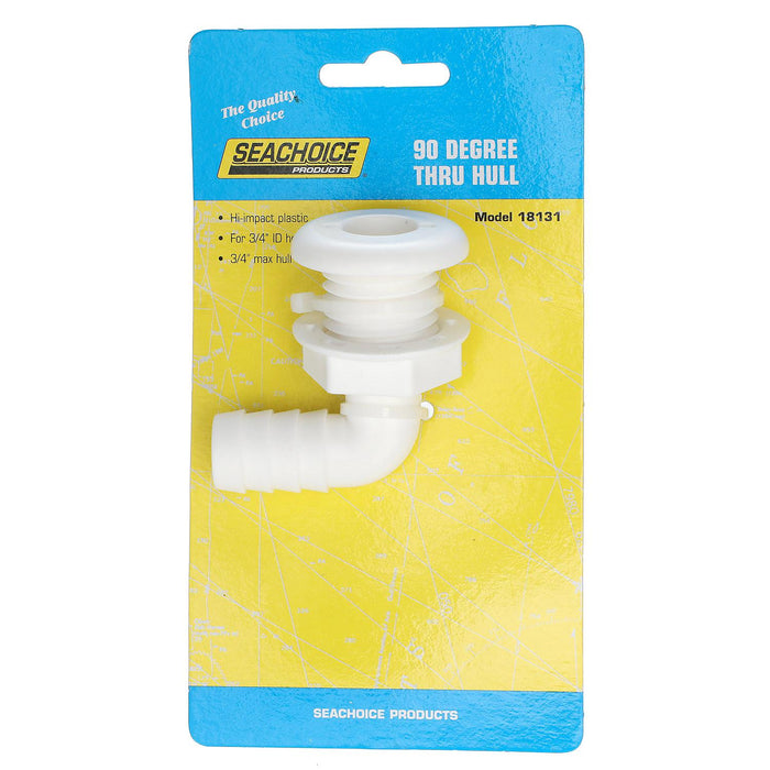Seachoice 50-18131 90-Degree Angled Thru-Hull Connector, White Finish, 0.75 in.