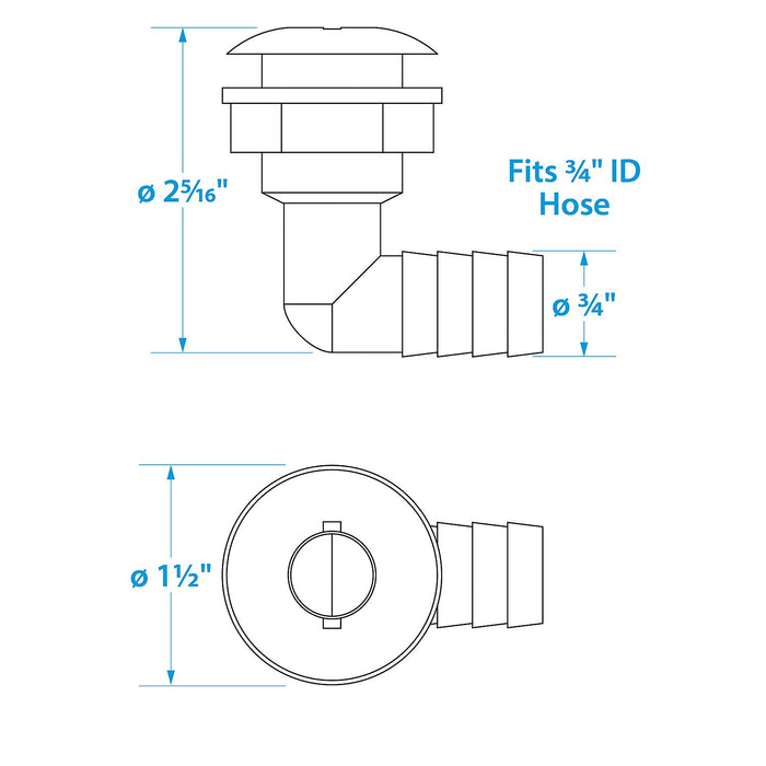 Seachoice 50-18131 90-Degree Angled Thru-Hull Connector, White Finish, 0.75 in.