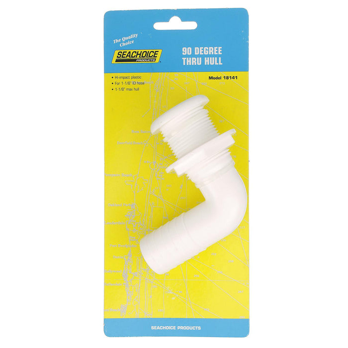 Seachoice 50-18141 90-Degree Thru-Hull Connector, Fits 1-1/8 In. ID Hose, 1-1/8 In. Max Hull