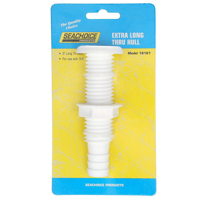 Seachoice 18161 Polypropylene Extra Long Thru-Hull Connector for 3/4 in. ID Hose, White Finish