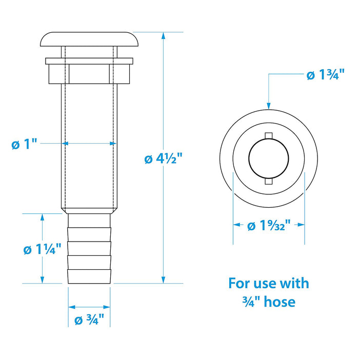 Seachoice 18161 Polypropylene Extra Long Thru-Hull Connector for 3/4 in. ID Hose, White Finish