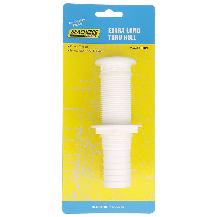 Seachoice 18181 Extra Long Thru-Hull Fitting w/ Broad Flange for 1-1/8 In. ID, Hose, 3 In. Long Thread