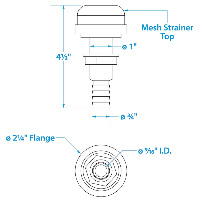 Seachoice 18191 Thru-Hull Strainer Mount With Aerator Screen, Fits 3/4 In. Hose