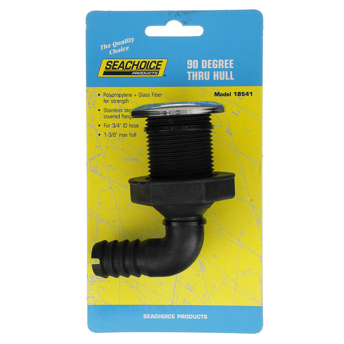 Seachoice 50-18541 90-Degree Thru-Hull Connector, Fits 3/4 In. ID Hose, 1-3/8 In. Max Hull, White