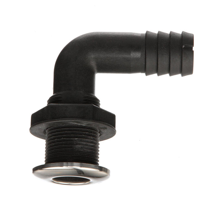 Seachoice 50-18561 90-Degree Thru-Hull Connector, Fits 1-1/8 In. ID Hose, 1-3/8 In. Max Hull