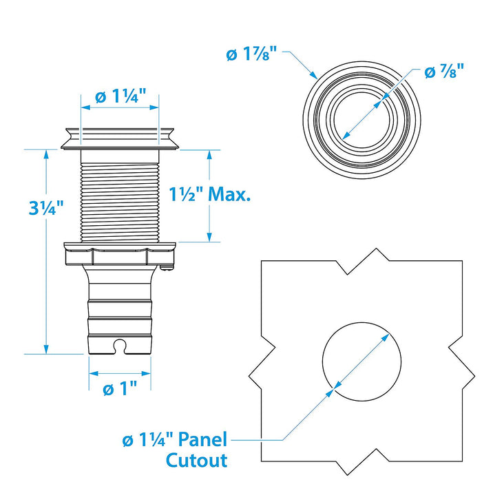 Seachoice 50-18611 Thru Hull Fitting, Mega-Flow Dripless, 316 Stainless Steel, Fits 1" Hose, 1-1/2" Max Hull