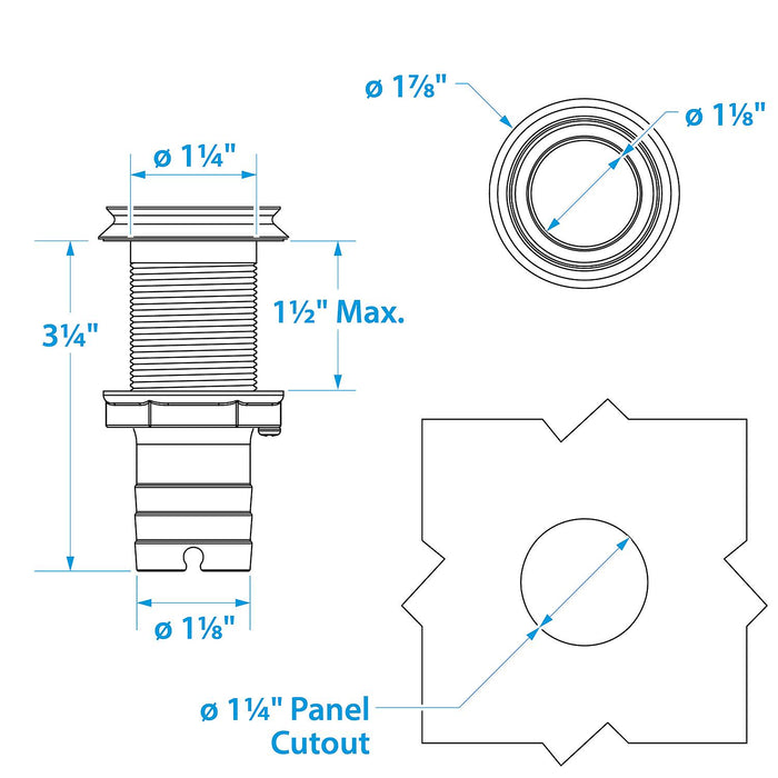 Seachoice 50-18621 Mega-Flow Dripless Thru Hull Fitting, 316 SS, Fits 1-1/8" Hose, 1-1/2" Max Hull