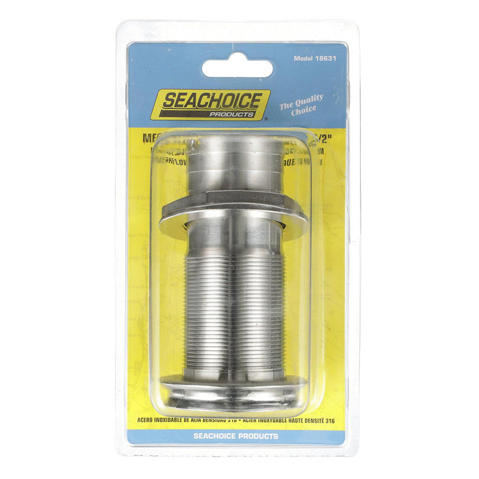 Seachoice 50-18631 Mega-Flow Dripless Thru Hull Fitting, 316 SS, Fits 1-1/2" Hose, 1-1/2" Max Hull