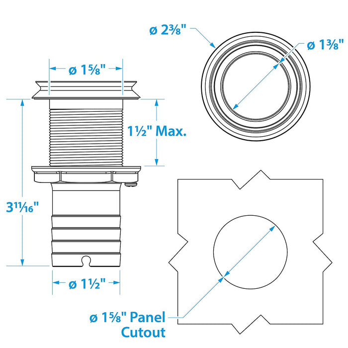Seachoice 50-18631 Mega-Flow Dripless Thru Hull Fitting, 316 SS, Fits 1-1/2" Hose, 1-1/2" Max Hull