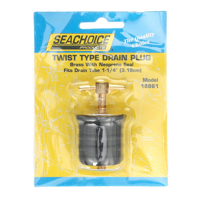 Seachoice 50-18861 Twist-Turn 1.25 In. Marine Boat Brass Drain Plug w/ Neoprene, Seal