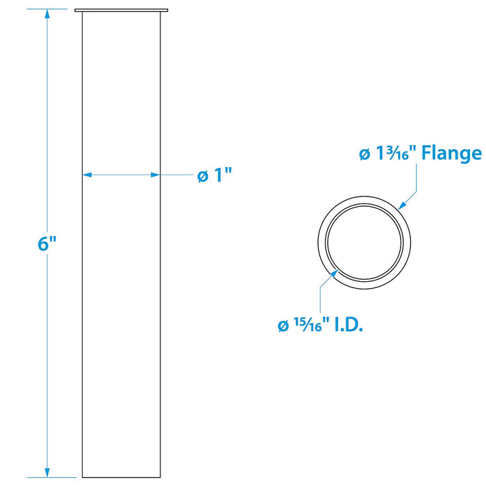 Seachoice 19111 Brass Drain Tube, 6 in. Long, 1 in. ID, 90-Degree Flange One End