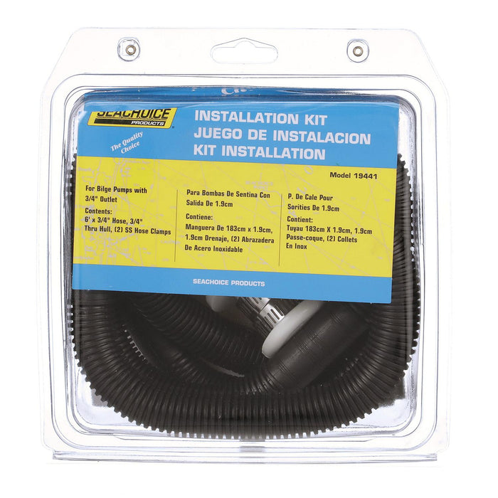 Seachoice 19441 Bilge Pump Installation Kit, 3/4", includes 6' Hose, 2 Clamps, and Thru-Hull Fitting
