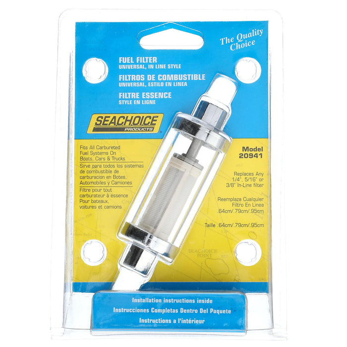 Seachoice 20941 in-Line Fuel Filter, Clear Body, Universal Fit