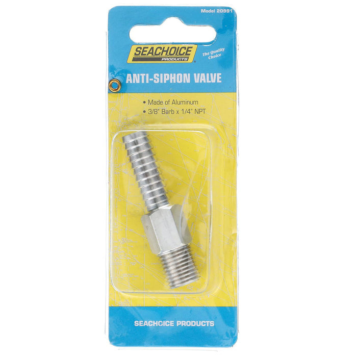 Seachoice 20991 Anti-Siphon Valve, 1/4 in. NPT, 3/8 in. Hose, Aluminum, Meets USCG Regulations