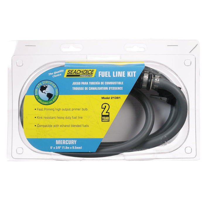 Seachoice 21391 Low Permeation Fuel Line Kit w/ High-Output Primer Bulb, Mercury, 3/8 In. X 7 Ft.