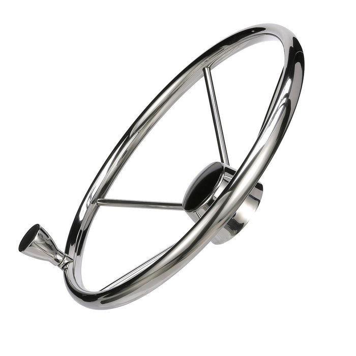 Seachoice 28541 5 Spoke 15" SS Destroyer Steering Wheel w/ Turning Knob & Black, Center Cap