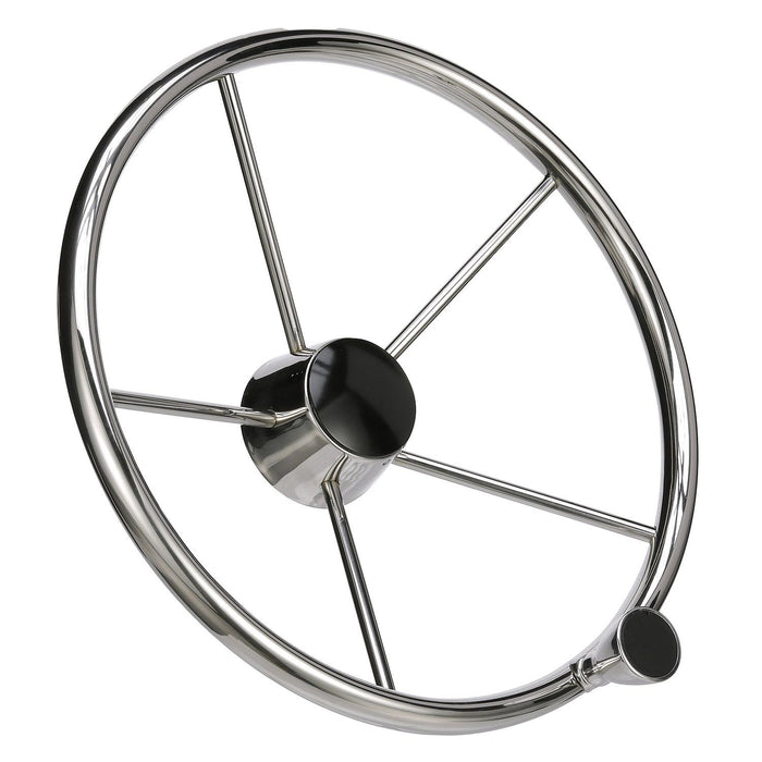 Seachoice 28541 5 Spoke 15" SS Destroyer Steering Wheel w/ Turning Knob & Black, Center Cap