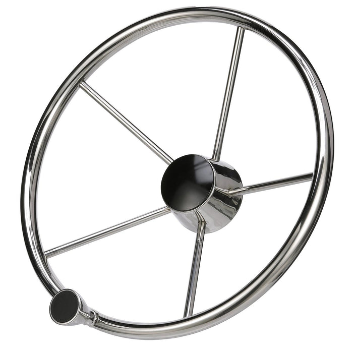Seachoice 28541 5 Spoke 15" SS Destroyer Steering Wheel w/ Turning Knob & Black, Center Cap