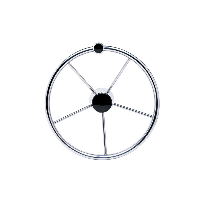Seachoice 28541 5 Spoke 15" SS Destroyer Steering Wheel w/ Turning Knob & Black, Center Cap