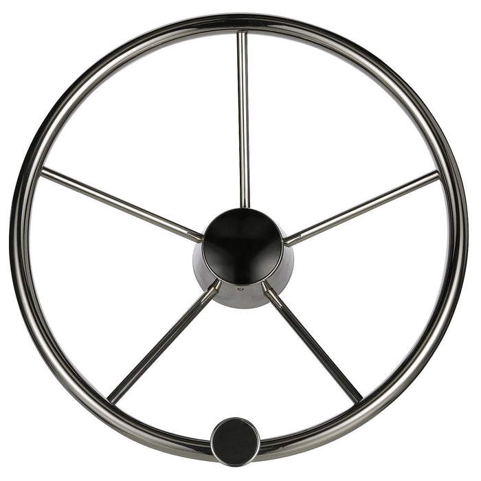 Seachoice 28541 5 Spoke 15" SS Destroyer Steering Wheel w/ Turning Knob & Black, Center Cap