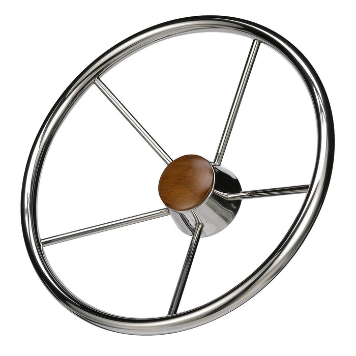 Seachoice 28551 5 Spoke 15" SS Destroyer Steering Wheel w/ Genuine Teak Cap