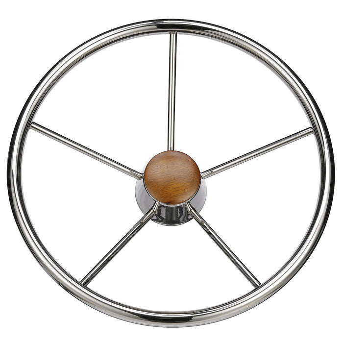 Seachoice 28551 5 Spoke 15" SS Destroyer Steering Wheel w/ Genuine Teak Cap