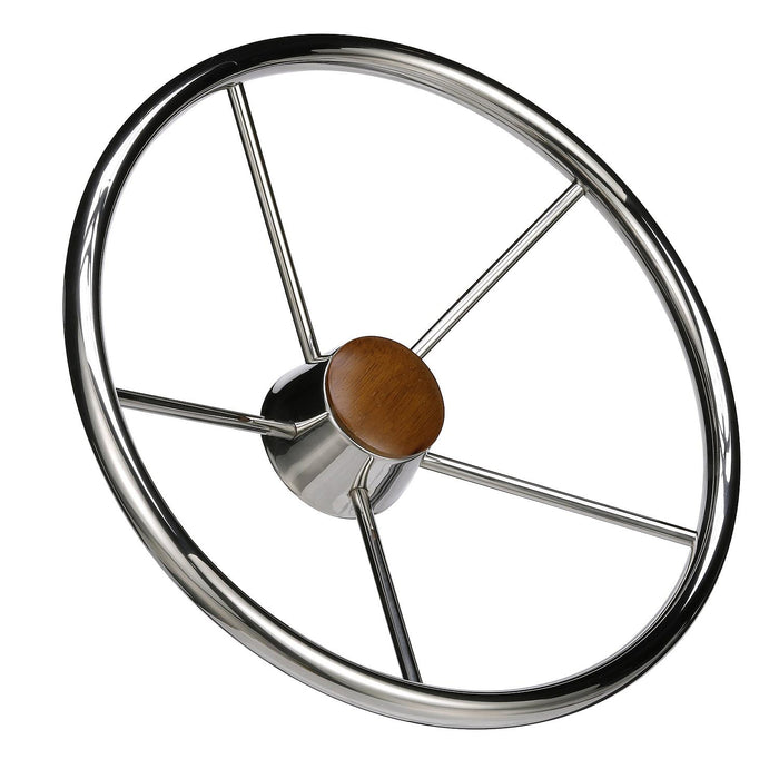 Seachoice 28551 5 Spoke 15" SS Destroyer Steering Wheel w/ Genuine Teak Cap