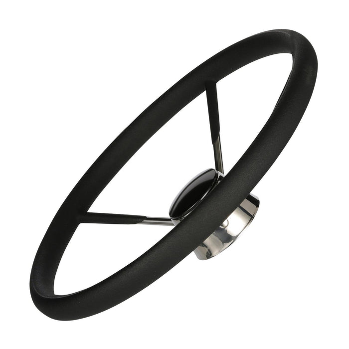 Seachoice 28581 Destroyer Steering Wheel, 5 Spoke 15", Stainless Steel, Permanent Foam Grip, Black Cap