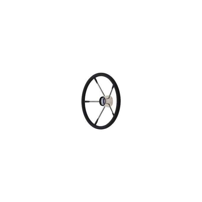 Seachoice 28581 Destroyer Steering Wheel, 5 Spoke 15", Stainless Steel, Permanent Foam Grip, Black Cap