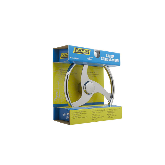 Seachoice 28611 3 Spoke Stainless Steel Steering Wheel w/Turning Knob