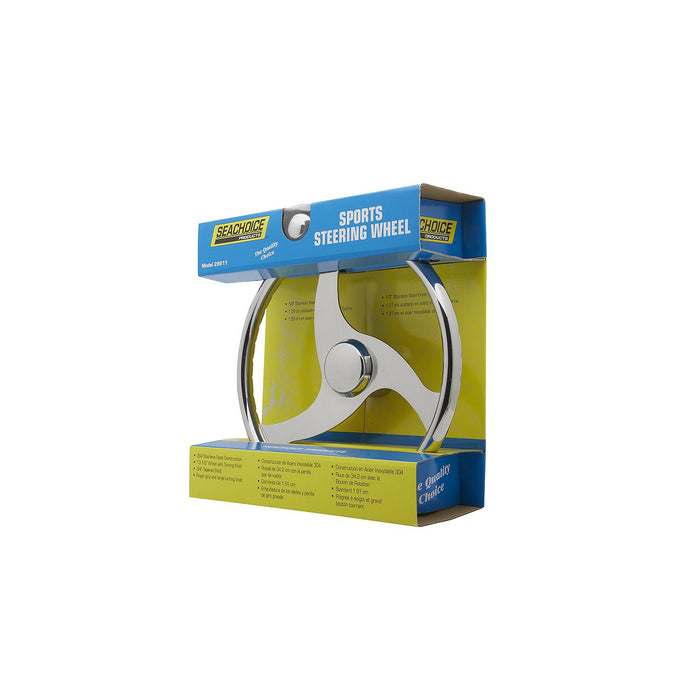 Seachoice 28611 3 Spoke Stainless Steel Steering Wheel w/Turning Knob