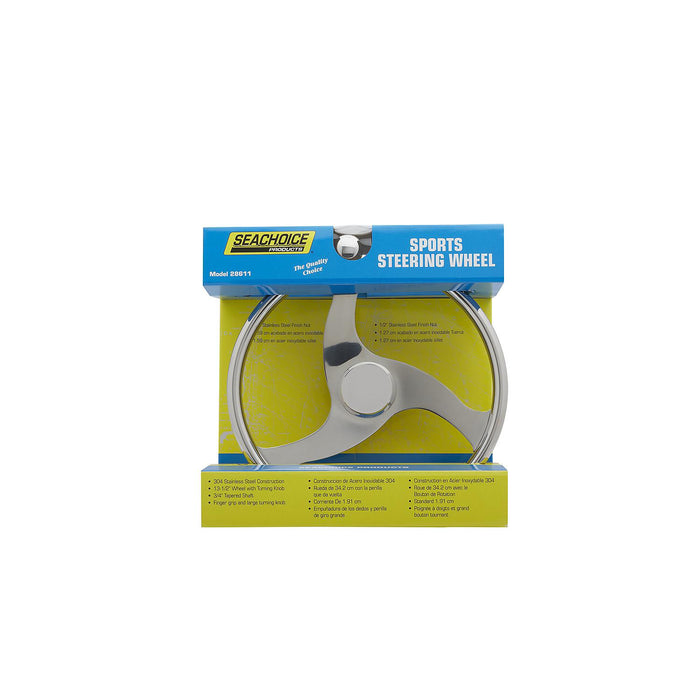 Seachoice 28611 3 Spoke Stainless Steel Steering Wheel w/Turning Knob