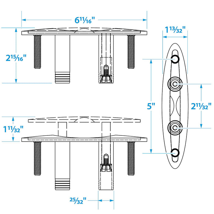 Seachoice 30051 Stainless Steel Pull Up Cleat With Studs