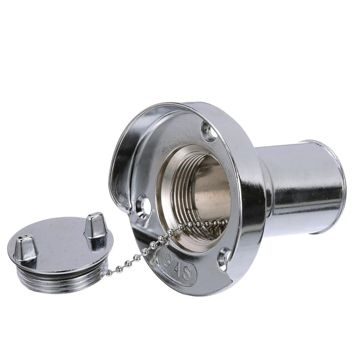 Seachoice 32041 Chrome Plated Zinc Gas Deck Fill w/ Cap (Beaded Chain Tether), for 1-1/2" Hose